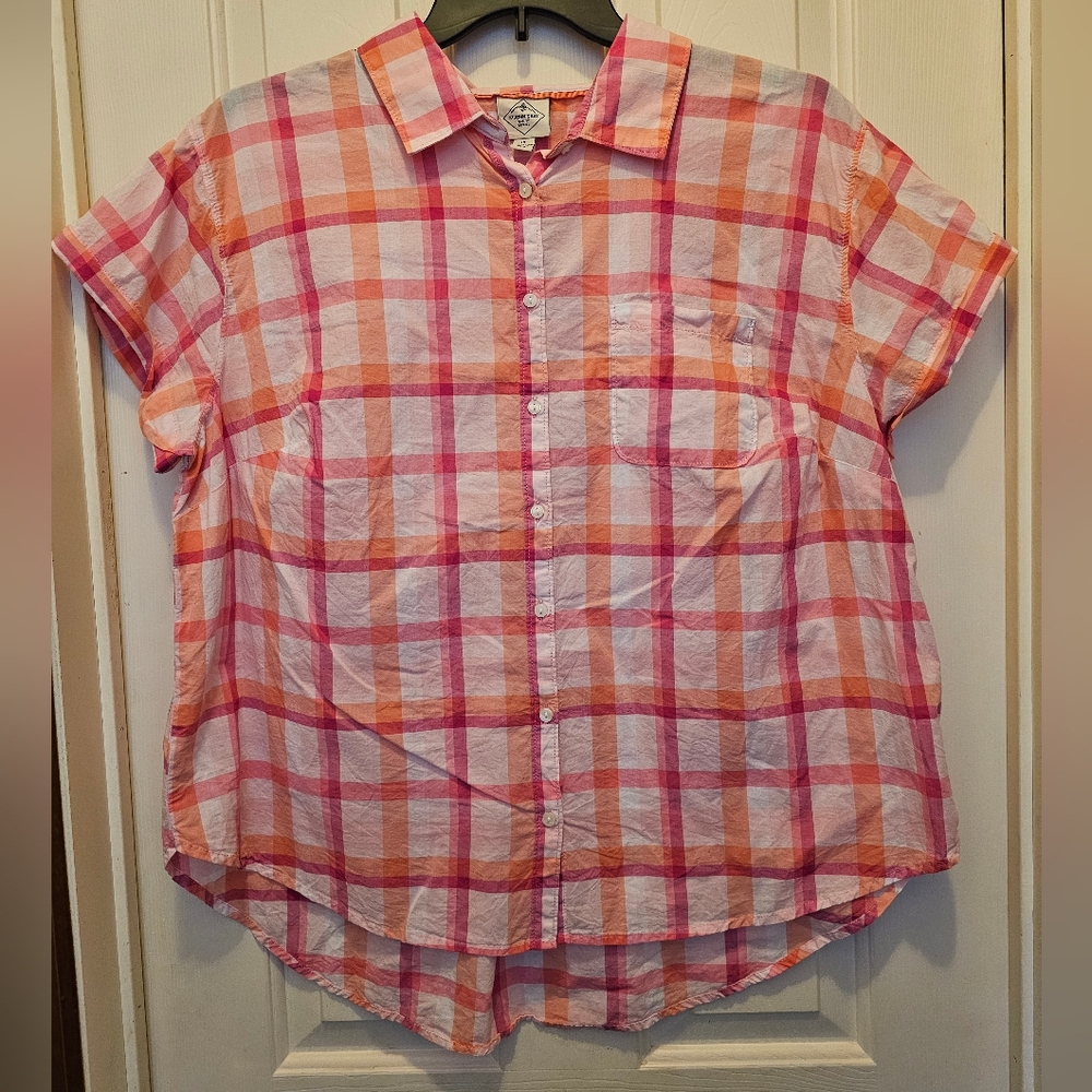 St. John's Bay Women's Pink and Orange Plaid Shirt - 1X